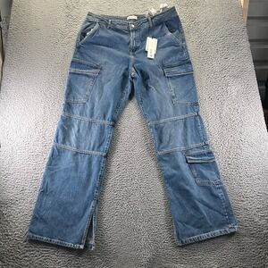 Zara Join Life Jeans Womens 14 Blue Cotton Denim Straight Baggy Cargo Workwear